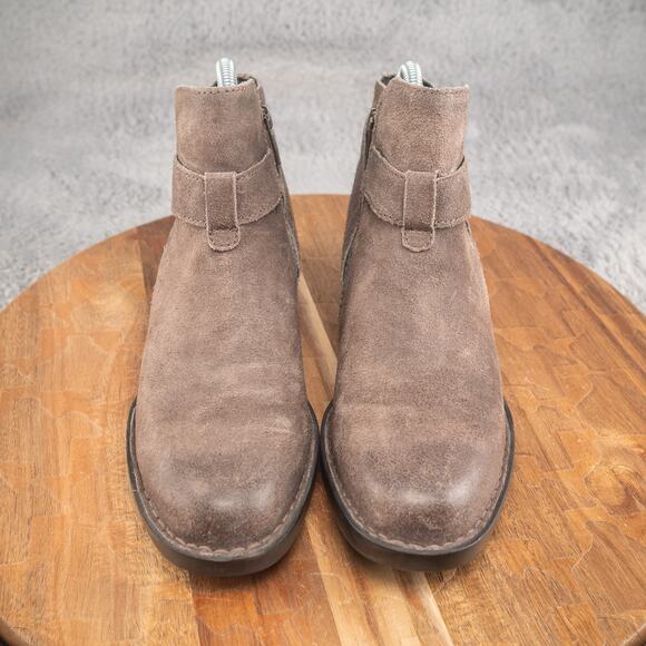 Born Jorgette Casual Ankle Booties Womens Size 6M Gray Nubuck Leather Zip Buckle - Picture 2 of 8